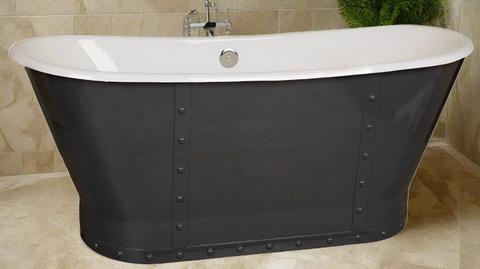 Colton (Black) 67-inch Riveted Cast Iron Skirted Double Slipper Bathtub with black finish from Still Waters Bath