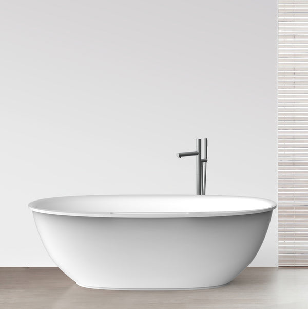 Vincini 63-inch Oval Solid Surface Bathtub with Towel Slot in Matte Finish