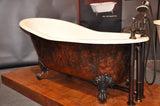 Imperial Samantha 61-inch Slipper Cast Iron Bathtub painted copper bronze with Deck-Mount oil-rubbed bronze faucet and oil-rubbed bronze feet from Still Waters Bath