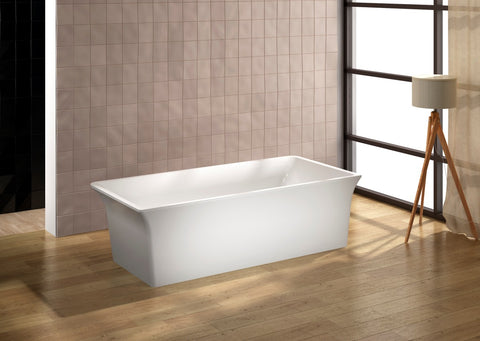 Amelia 63-inch freestanding modern rectangular acrylic bathtub in a living space