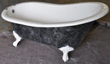 Imperial Sophia 58-inch Slipper Cast Iron Bathtub painted Silver Cloud with white feet from Still Waters Bath