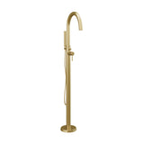 Satin Brass Freestanding Floor-Mount Modern Faucet with Hand Shower