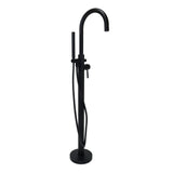 Matte Black Freestanding Floor-Mount Modern Faucet with Hand Shower