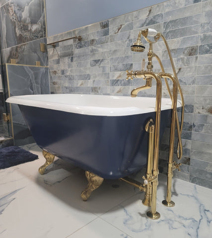 British Telephone Floor-Mount Faucet with Hand Shower
