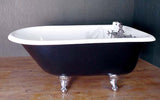 Erina 54-inch cast iron roll top bathtub painted black with Wall-Mount faucet from Still Waters Bath