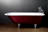 Ernest 61-inch cast iron roll top bathtub painted red with Deck-Mount faucet and chrome feet from Still Waters Bath