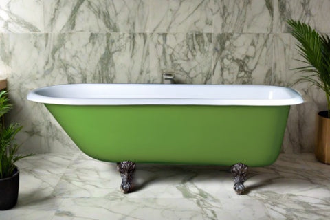 Arthur 67-inch cast iron roll top bathtub painted green from Still Waters Bath