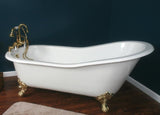 Imperial Samuel 67-inch Slipper Cast Iron Bathtub with Deck-Mount faucet and polished brass feet from Still Waters Bath