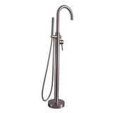 Brushed Nickel Freestanding Floor-Mount Modern Faucet with Hand Shower