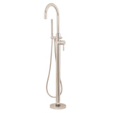 Polished Nickel Freestanding Floor-Mount Modern Faucet with Hand Shower