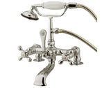 Low-rise 2" British Telephone Vertical Cross Handles Deck-Mount Faucet with Hand Shower