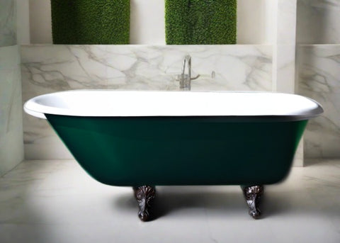 Irene 57-inch cast iron roll top bathtub painted green from Still Waters Bath