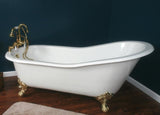 Samuel 67-inch Slipper Cast Iron Bathtub with Deck-Mount faucet and polished brass feet from Still Waters Bath